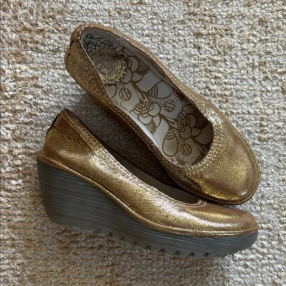 Fly London | Shoes | Fly London Gold Wedge Shoes With Metallic Finish Size  37 | Poshmark